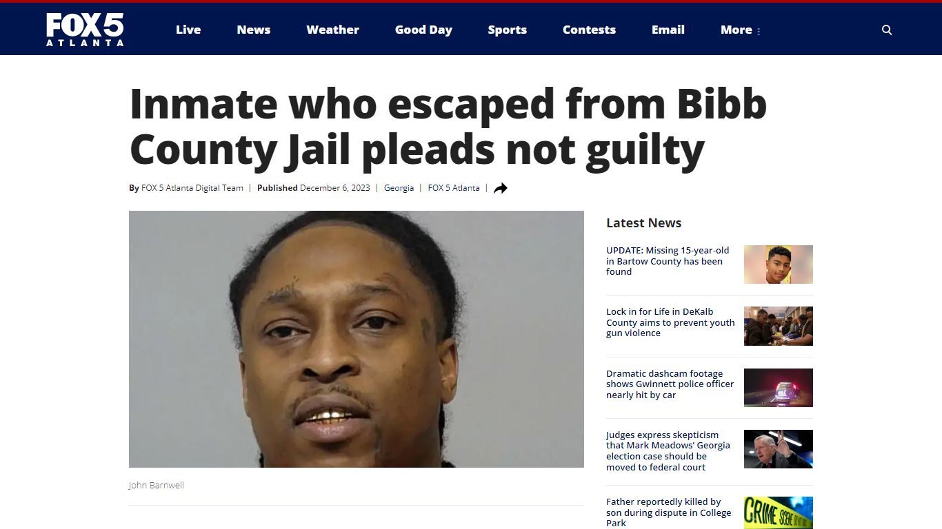 Inmate who escaped from Bibb County Jail pleads not guilty - FOX 5 Atlanta